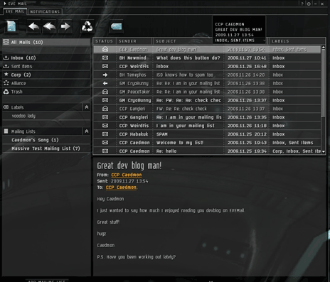 EVE Online - Дев. блог. О новом EVEmail